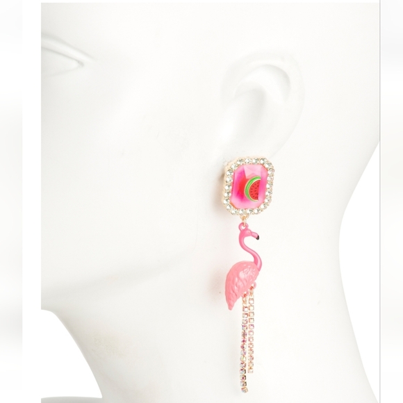 Pink Flamingo and Watermelon Earrings - Picture 4 of 4